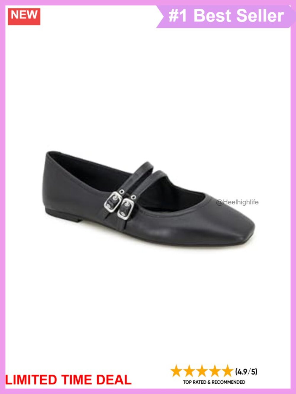 Mary Jane Flats with Buckle Straps and Comfort Insole